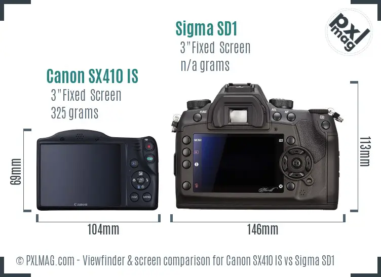 Canon SX410 IS vs Sigma SD1 Screen and Viewfinder comparison