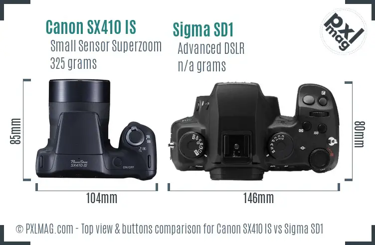 Canon SX410 IS vs Sigma SD1 top view buttons comparison