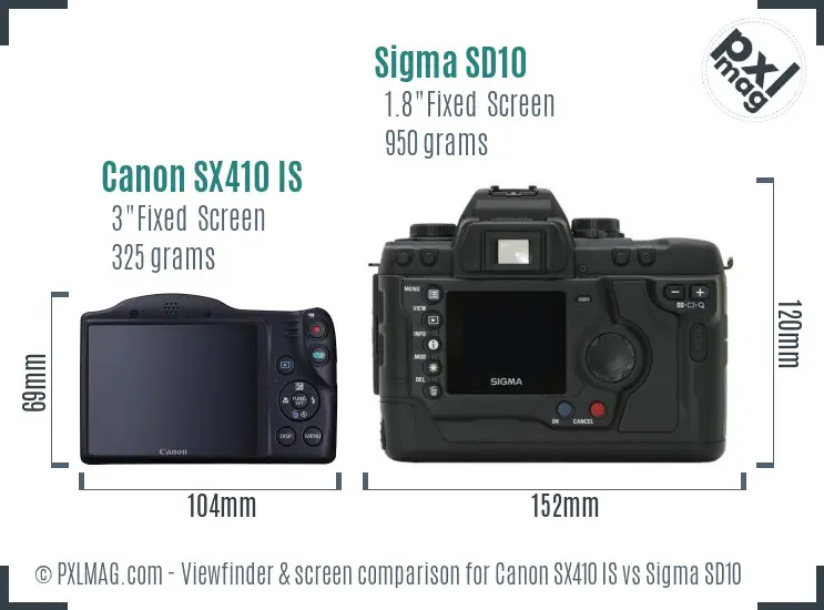 Canon SX410 IS vs Sigma SD10 Screen and Viewfinder comparison
