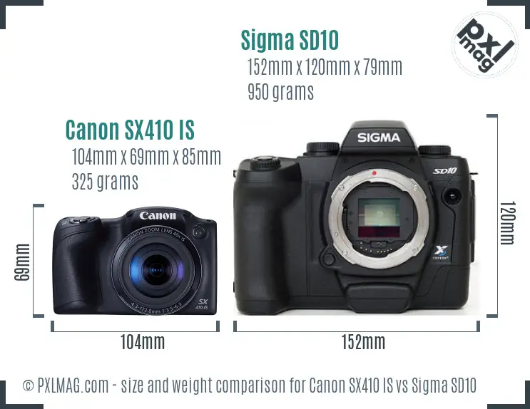 Canon SX410 IS vs Sigma SD10 size comparison