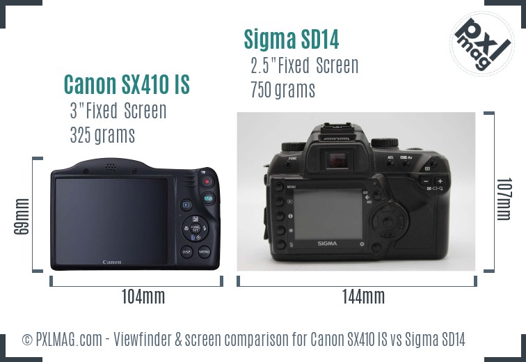 Canon SX410 IS vs Sigma SD14 Screen and Viewfinder comparison