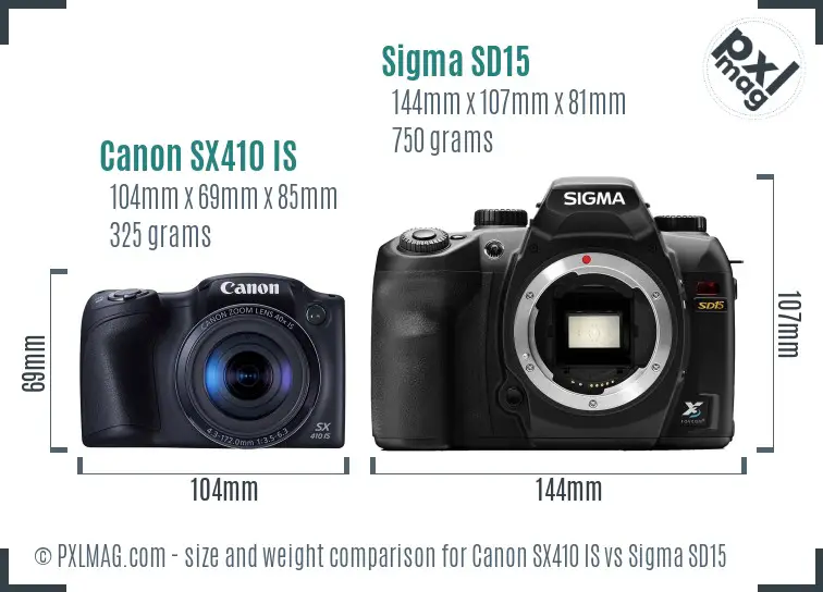 Canon SX410 IS vs Sigma SD15 size comparison