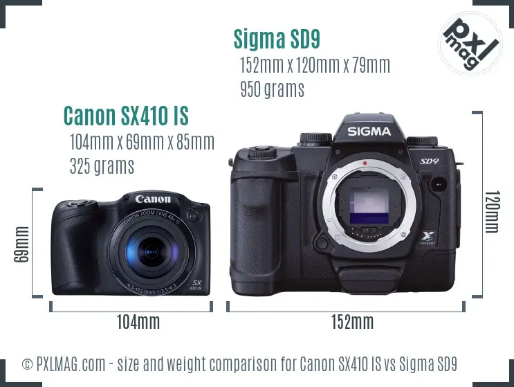 Canon SX410 IS vs Sigma SD9 size comparison