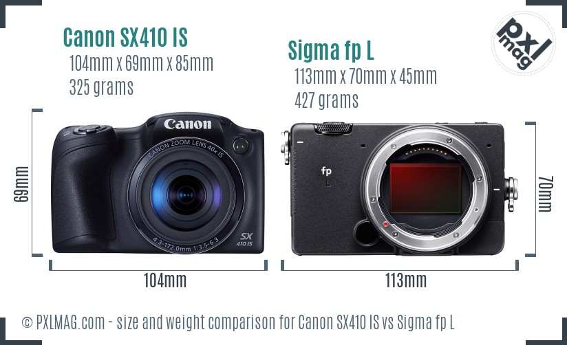 Canon SX410 IS vs Sigma fp L size comparison