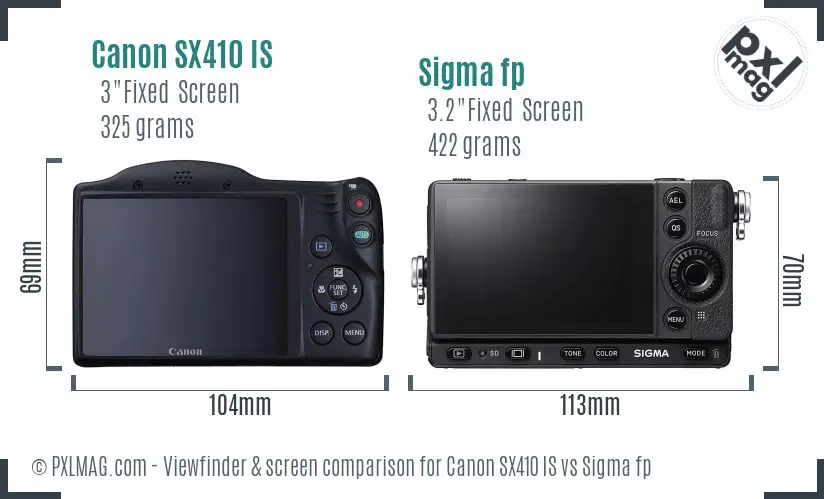 Canon SX410 IS vs Sigma fp Screen and Viewfinder comparison Canon SX410 IS vs Sigma fp Screen and Viewfinder comparison