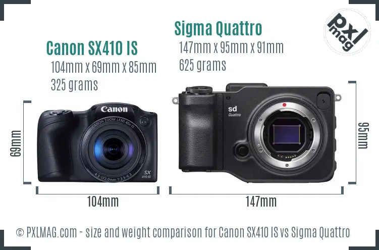 Canon SX410 IS vs Sigma Quattro size comparison