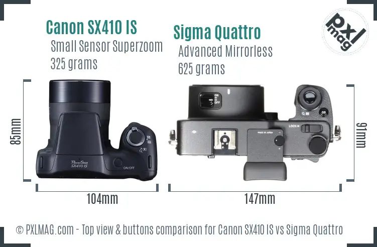 Canon SX410 IS vs Sigma Quattro top view buttons comparison