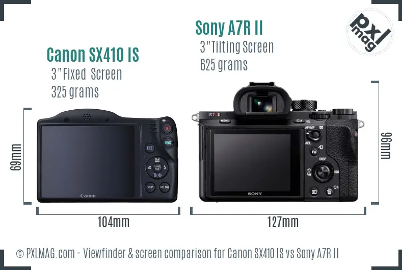 Canon SX410 IS vs Sony A7R II Screen and Viewfinder comparison
