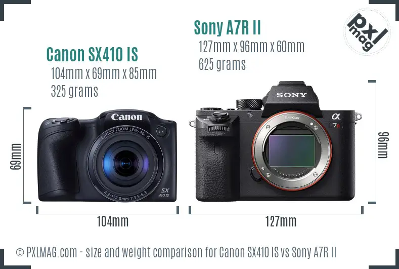 Canon SX410 IS vs Sony A7R II size comparison
