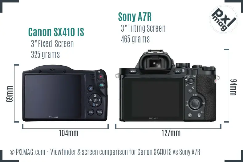 Canon SX410 IS vs Sony A7R Screen and Viewfinder comparison