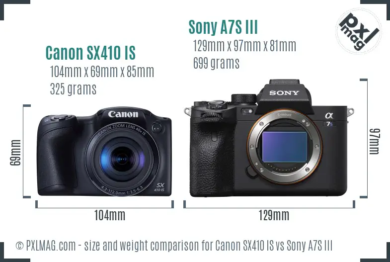 Canon SX410 IS vs Sony A7S III size comparison