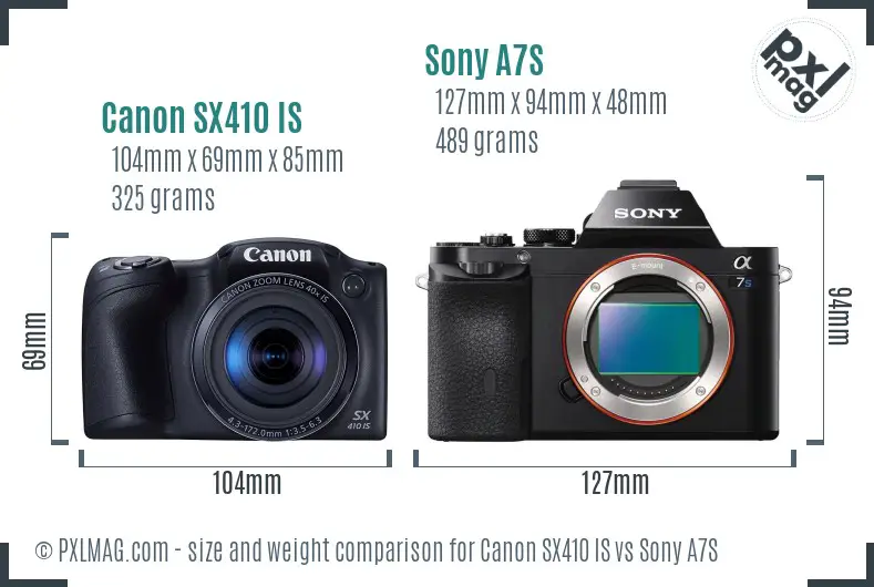 Canon SX410 IS vs Sony A7S size comparison Canon SX410 IS vs Sony A7S size comparison