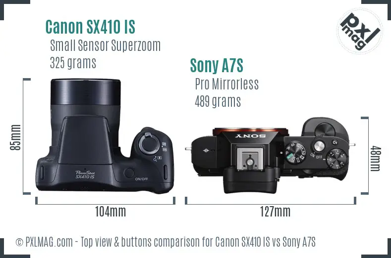 Canon SX410 IS vs Sony A7S top view buttons comparison Canon SX410 IS vs Sony A7S top view buttons comparison