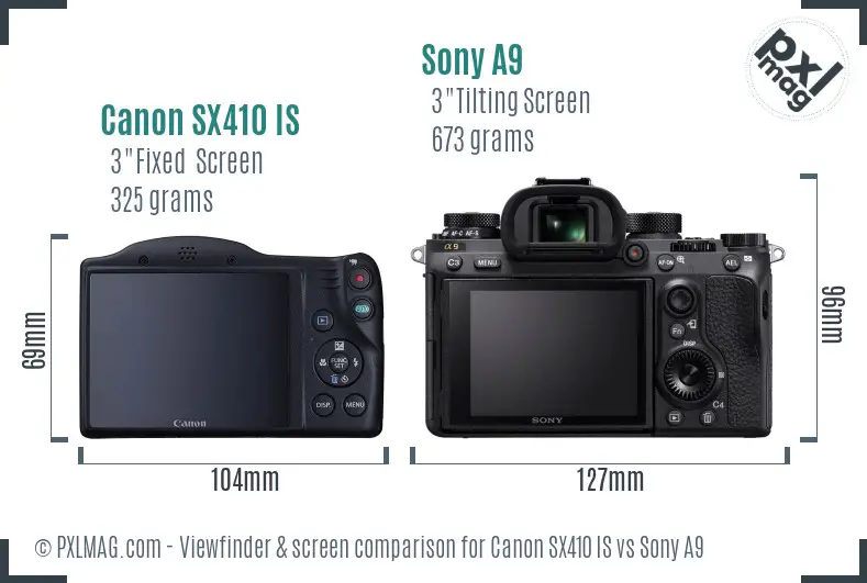 Canon SX410 IS vs Sony A9 Screen and Viewfinder comparison
