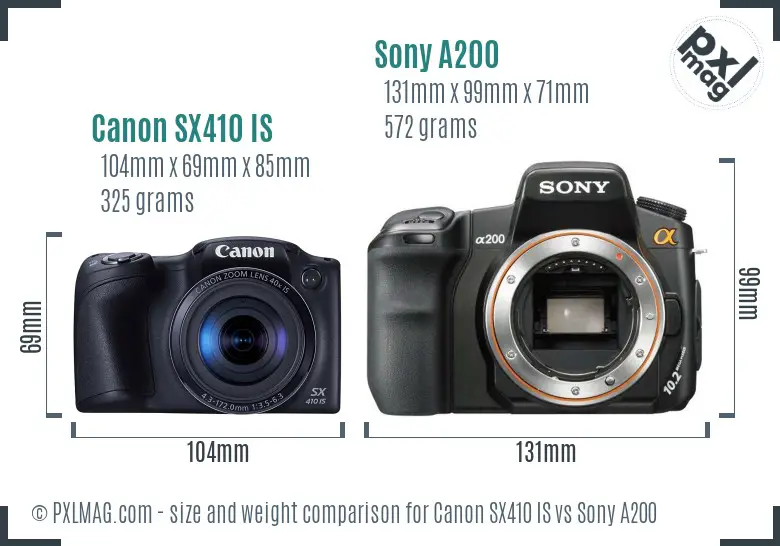 Canon SX410 IS vs Sony A200 size comparison