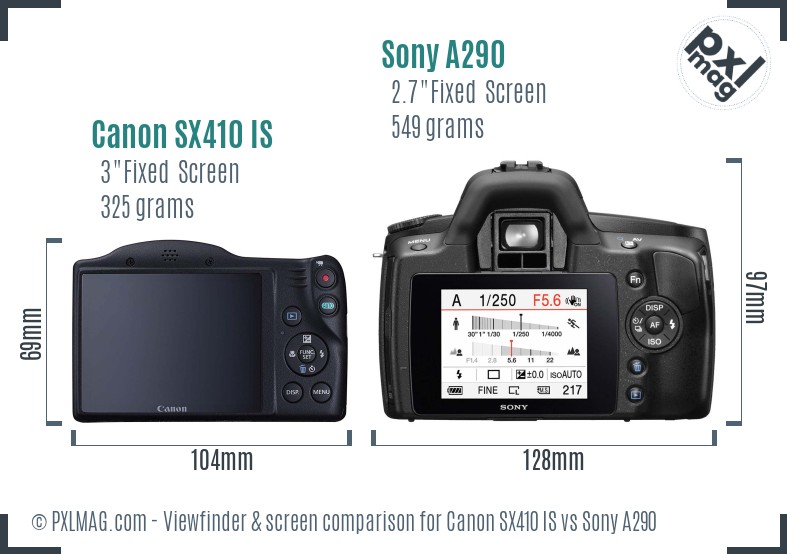 Canon SX410 IS vs Sony A290 Screen and Viewfinder comparison