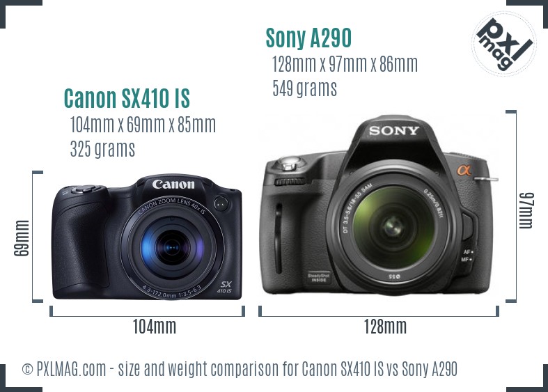 Canon SX410 IS vs Sony A290 size comparison Canon SX410 IS vs Sony A290 size comparison