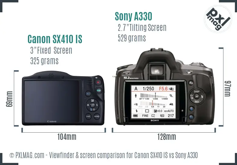 Canon SX410 IS vs Sony A330 Screen and Viewfinder comparison