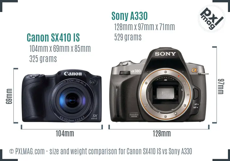 Canon SX410 IS vs Sony A330 size comparison