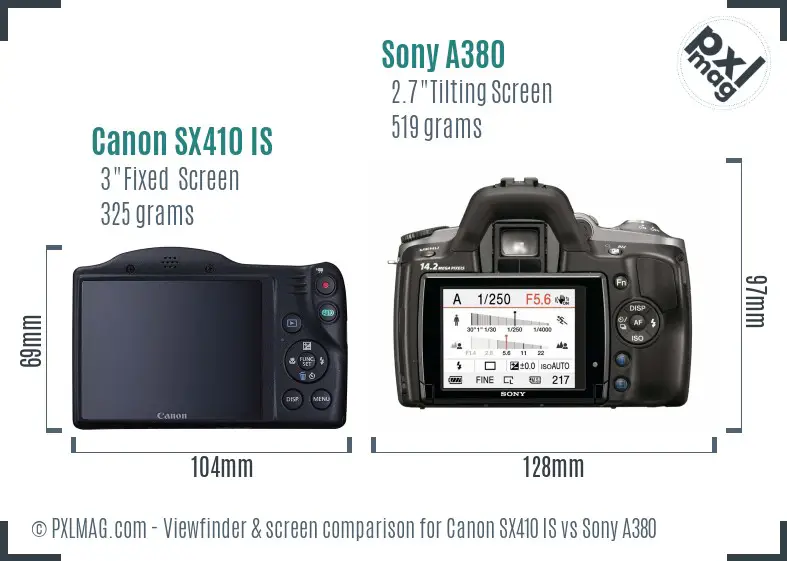 Canon SX410 IS vs Sony A380 Screen and Viewfinder comparison Canon SX410 IS vs Sony A380 Screen and Viewfinder comparison