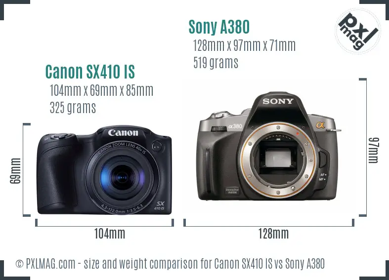 Canon SX410 IS vs Sony A380 size comparison Canon SX410 IS vs Sony A380 size comparison