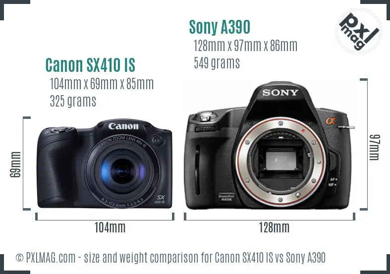 Canon SX410 IS vs Sony A390 size comparison