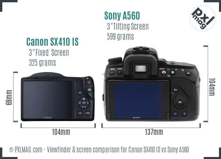 Canon SX410 IS vs Sony A560 Screen and Viewfinder comparison