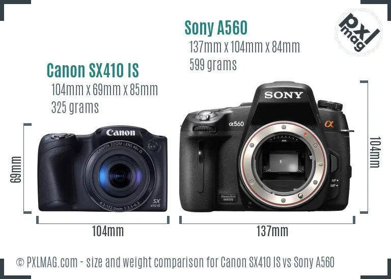 Canon SX410 IS vs Sony A560 size comparison