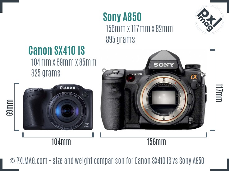 Canon SX410 IS vs Sony A850 size comparison Canon SX410 IS vs Sony A850 size comparison
