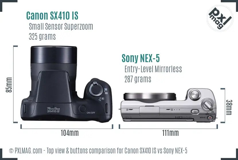 Canon SX410 IS vs Sony NEX-5 top view buttons comparison