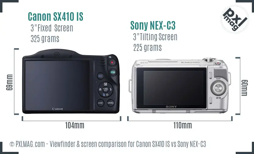 Canon SX410 IS vs Sony NEX-C3 Screen and Viewfinder comparison