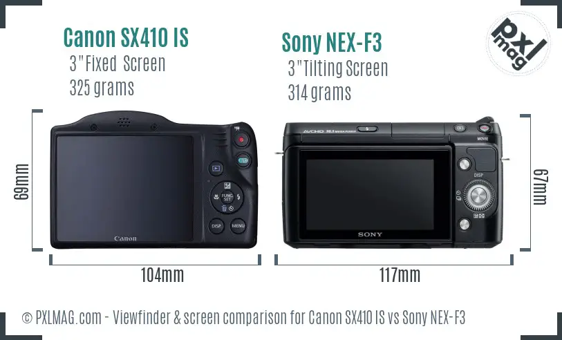 Canon SX410 IS vs Sony NEX-F3 Screen and Viewfinder comparison