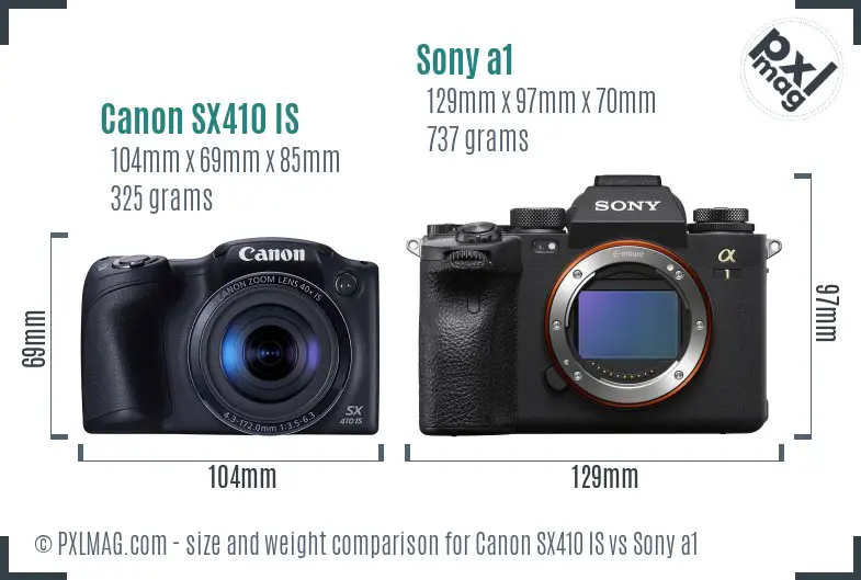 Canon SX410 IS vs Sony a1 size comparison Canon SX410 IS vs Sony a1 size comparison