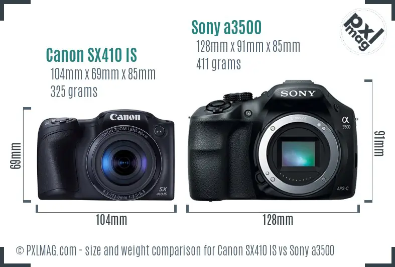 Canon SX410 IS vs Sony a3500 size comparison Canon SX410 IS vs Sony a3500 size comparison