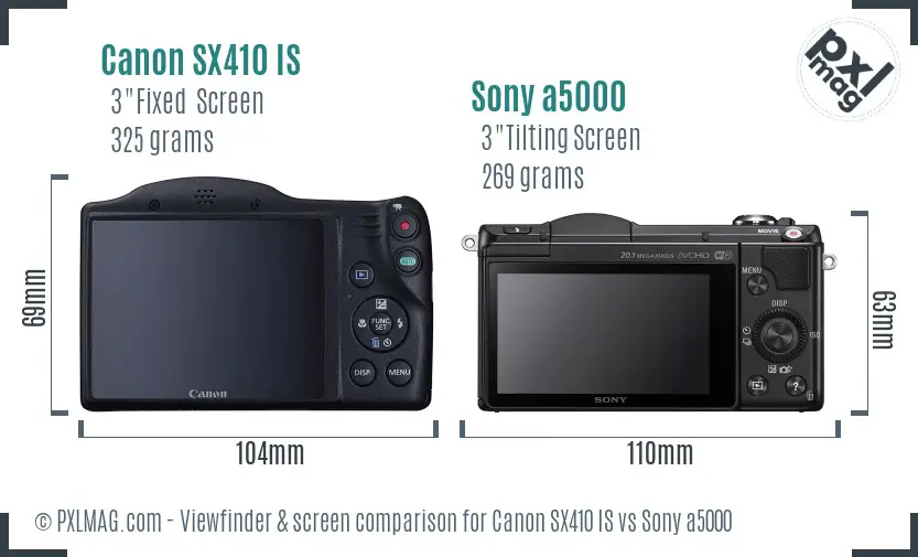 Canon SX410 IS vs Sony a5000 Screen and Viewfinder comparison