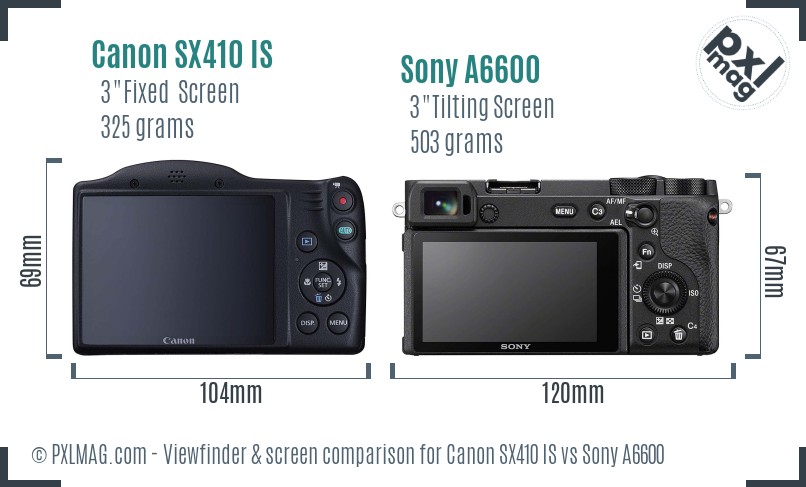 Canon SX410 IS vs Sony A6600 Screen and Viewfinder comparison