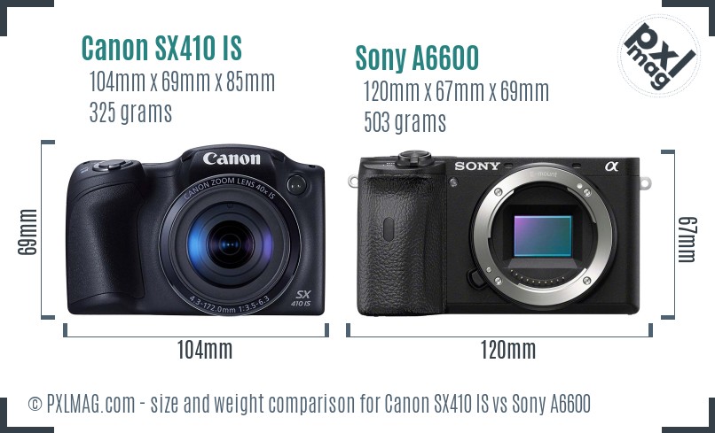 Canon SX410 IS vs Sony A6600 size comparison Canon SX410 IS vs Sony A6600 size comparison
