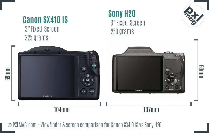 Canon SX410 IS vs Sony H20 Screen and Viewfinder comparison