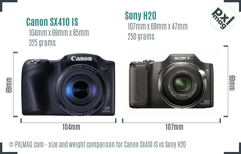 Canon SX410 IS vs Sony H20 size comparison
