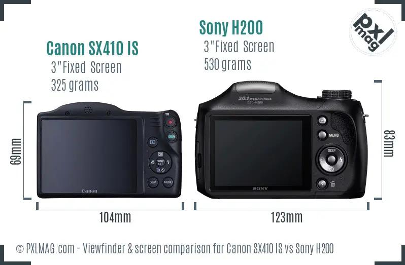 Canon SX410 IS vs Sony H200 Screen and Viewfinder comparison Canon SX410 IS vs Sony H200 Screen and Viewfinder comparison