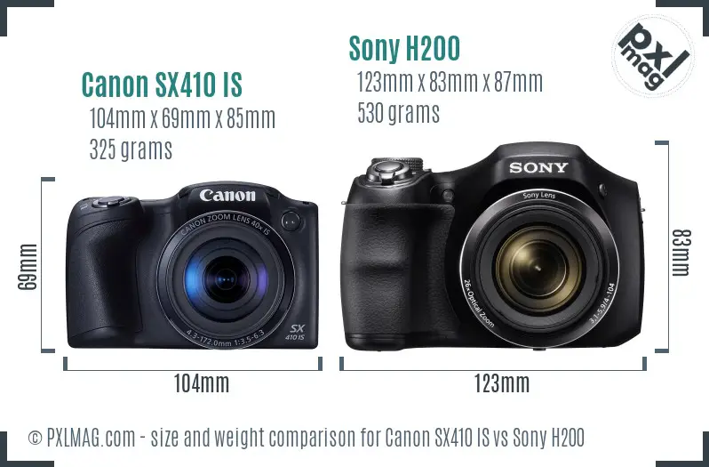 Canon SX410 IS vs Sony H200 size comparison Canon SX410 IS vs Sony H200 size comparison
