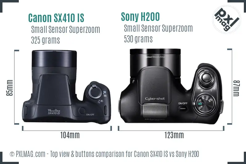 Canon SX410 IS vs Sony H200 top view buttons comparison Canon SX410 IS vs Sony H200 top view buttons comparison