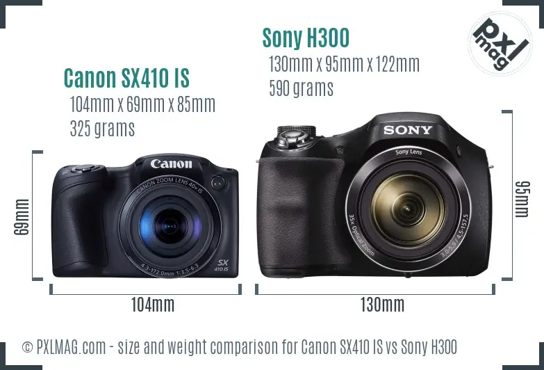 Canon SX410 IS vs Sony H300 size comparison