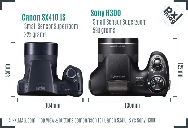 Canon SX410 IS vs Sony H300 top view buttons comparison