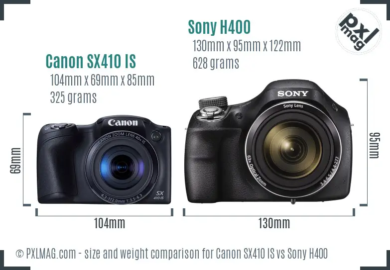 Canon SX410 IS vs Sony H400 size comparison