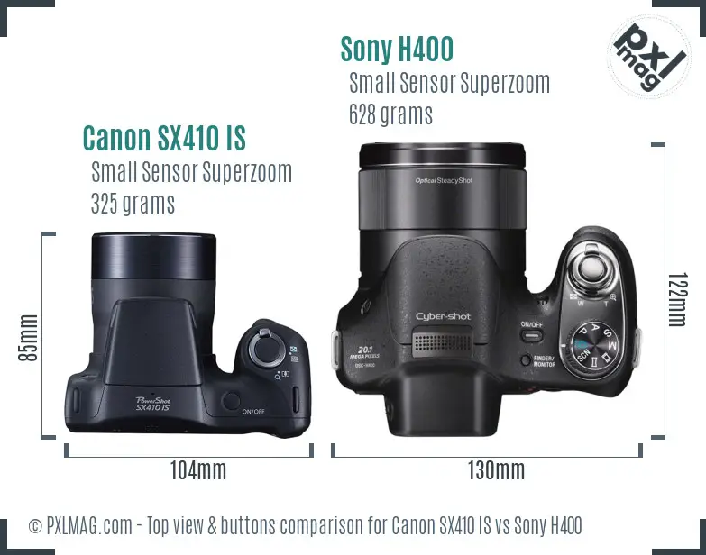 Canon SX410 IS vs Sony H400 top view buttons comparison