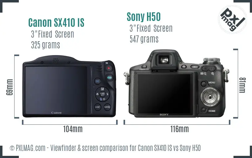 Canon SX410 IS vs Sony H50 Screen and Viewfinder comparison