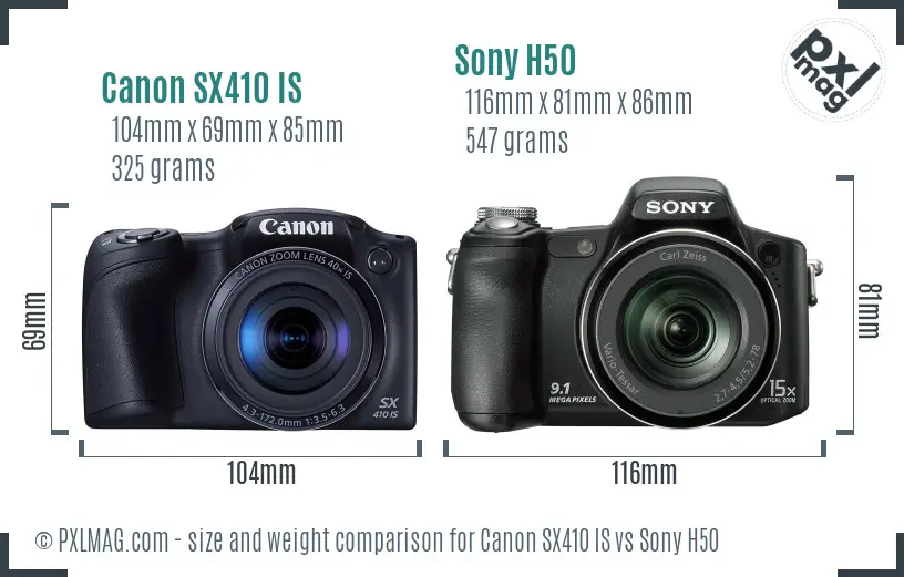 Canon SX410 IS vs Sony H50 size comparison