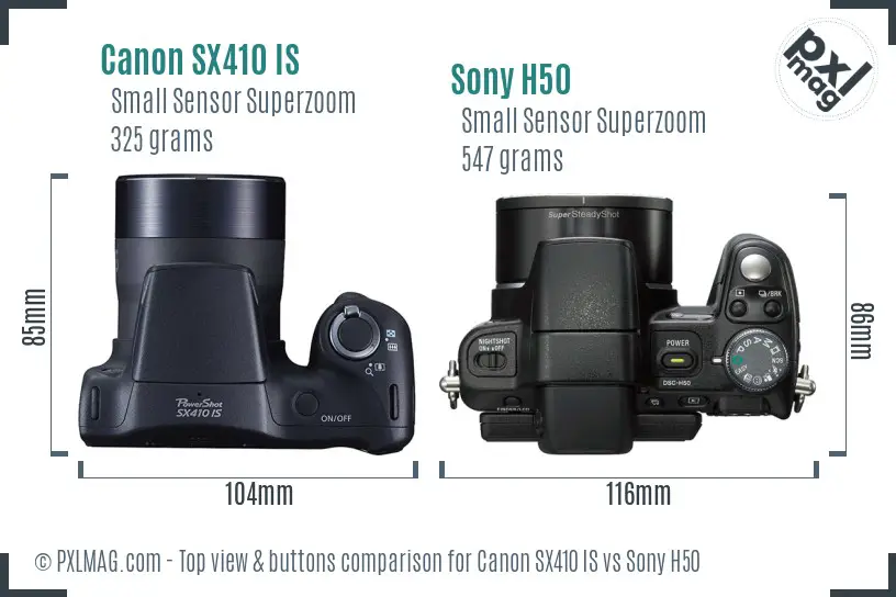 Canon SX410 IS vs Sony H50 top view buttons comparison