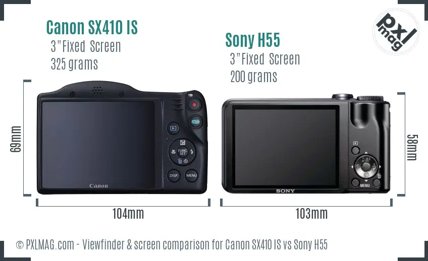 Canon SX410 IS vs Sony H55 Screen and Viewfinder comparison Canon SX410 IS vs Sony H55 Screen and Viewfinder comparison